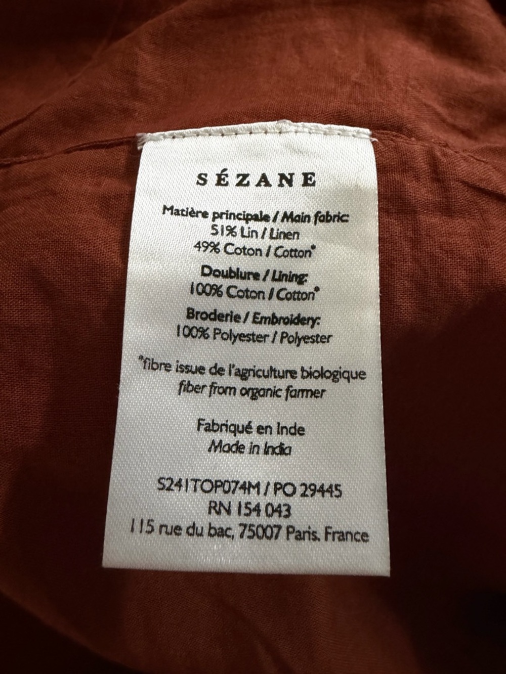 Sezane Fergus Blouse Embroidered Tank Top Linen Cotton Terracotta Size Xs Fr 34 - Picture 9 of 12